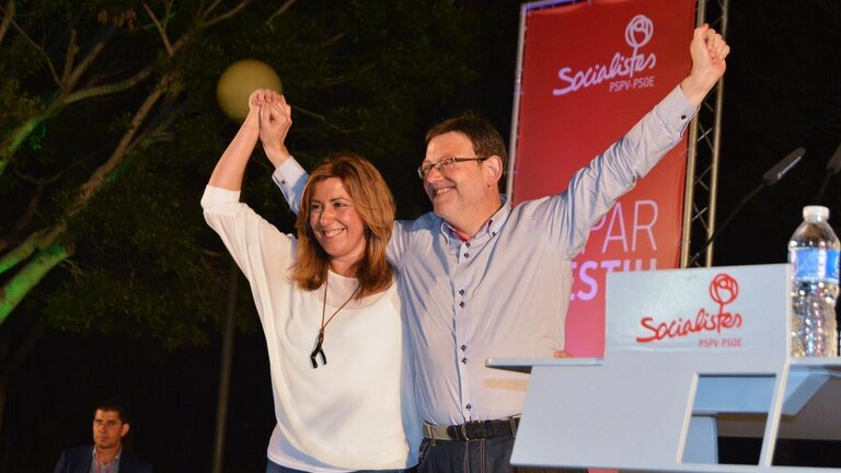 Susana D&iacute;az y Ximo Puig en un mitin del PSPV.
