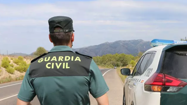 Archivo - Un agente de la Guardia Civil junto a un veh&iacute;culo en una carretera. (Foto de archivo). - GUARDIA CIVIL - Archivo.