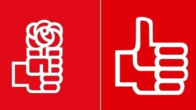 El PSOE cambia la rosa por el pulgar hacia arriba.