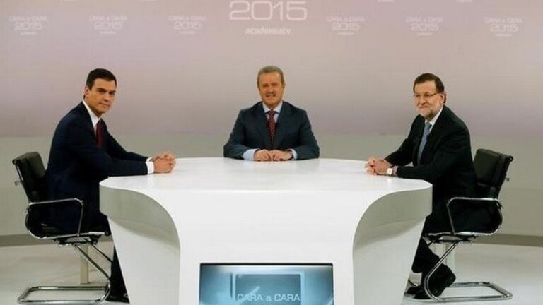 S&aacute;nchez y Rajoy, justo antes de empezar el cara a cara.