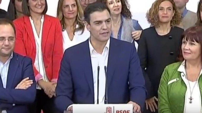 Pedro S&aacute;nchez, en su comparecencia para analizar los resultados.