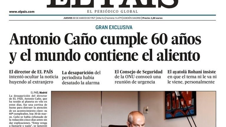 Portada de El Pa&iacute;s dedicada a Antonio Ca&ntilde;o. 