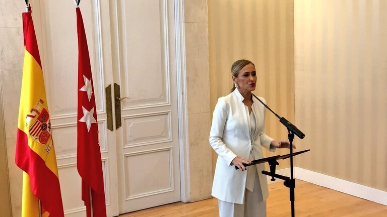 Cristina Cifuentes comparece en la sede de la Comunidad de Madrid.
