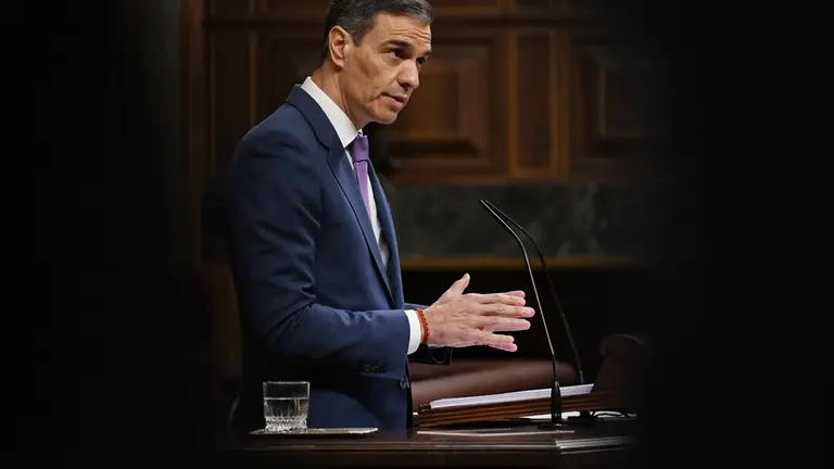 Pedro Sánchez, durante su intervención en el Congreso de los Diputados. (Foto: Fernando Sánchez / Europa Press)