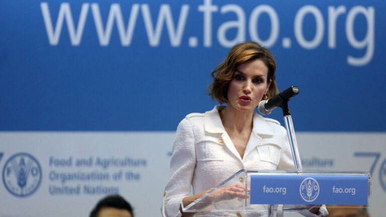 La reina Letizia, en su nombramiento como embajadora especial de la FAO para la nutrici&oacute;n.