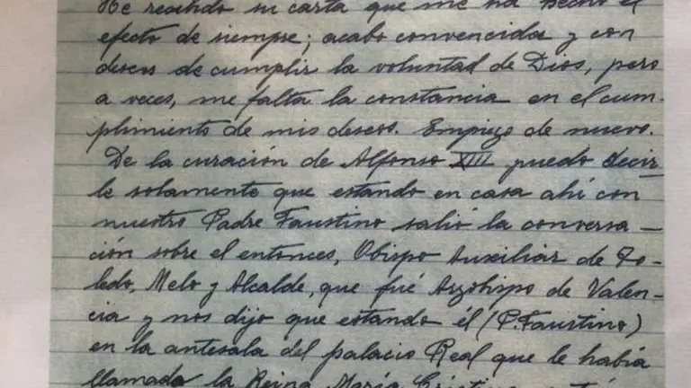 Carta que hace referencia a la curazión de Alfonso XIII. 