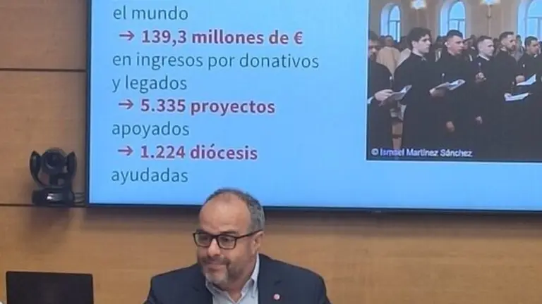 José María Gallardo, director de la fundación Ayuda a la Iglesia Necesitada, durante la rueda de prensa.
