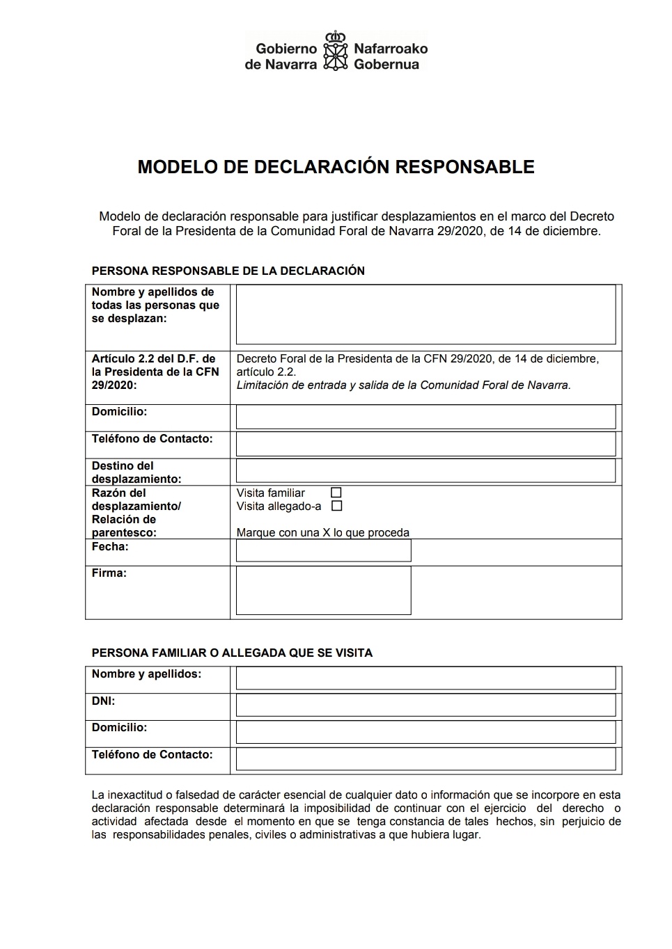 Modelo de Declaración Responsable