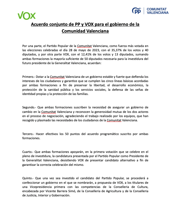 Comunicado de VOX. 