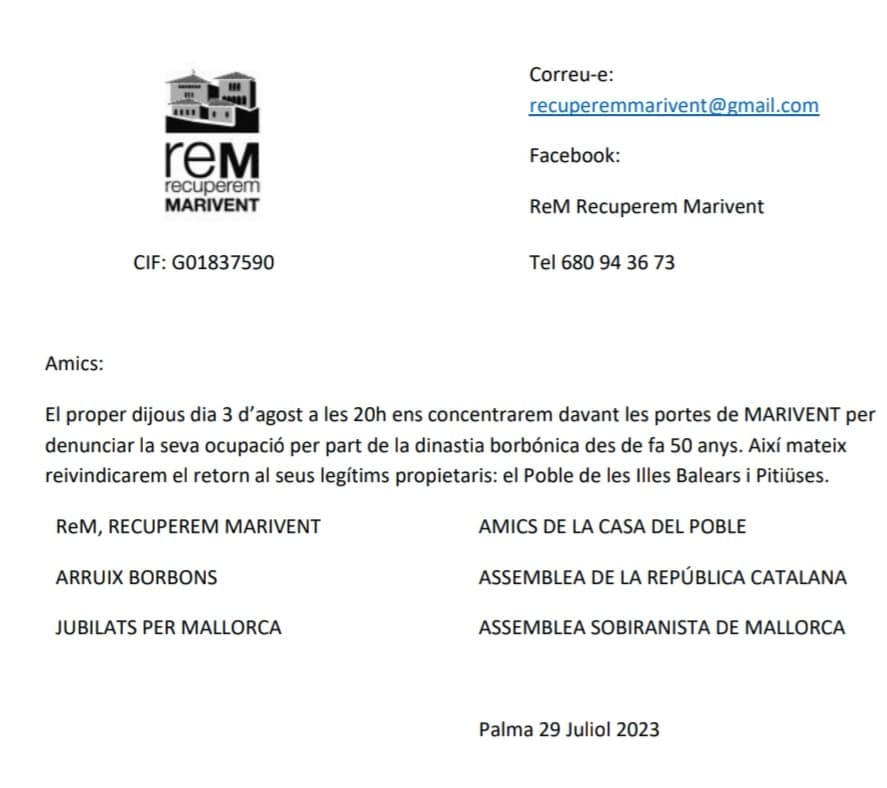 Comunidado Recuperem Marivent.