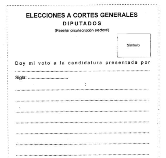Papeleta según el modelo de 1999.