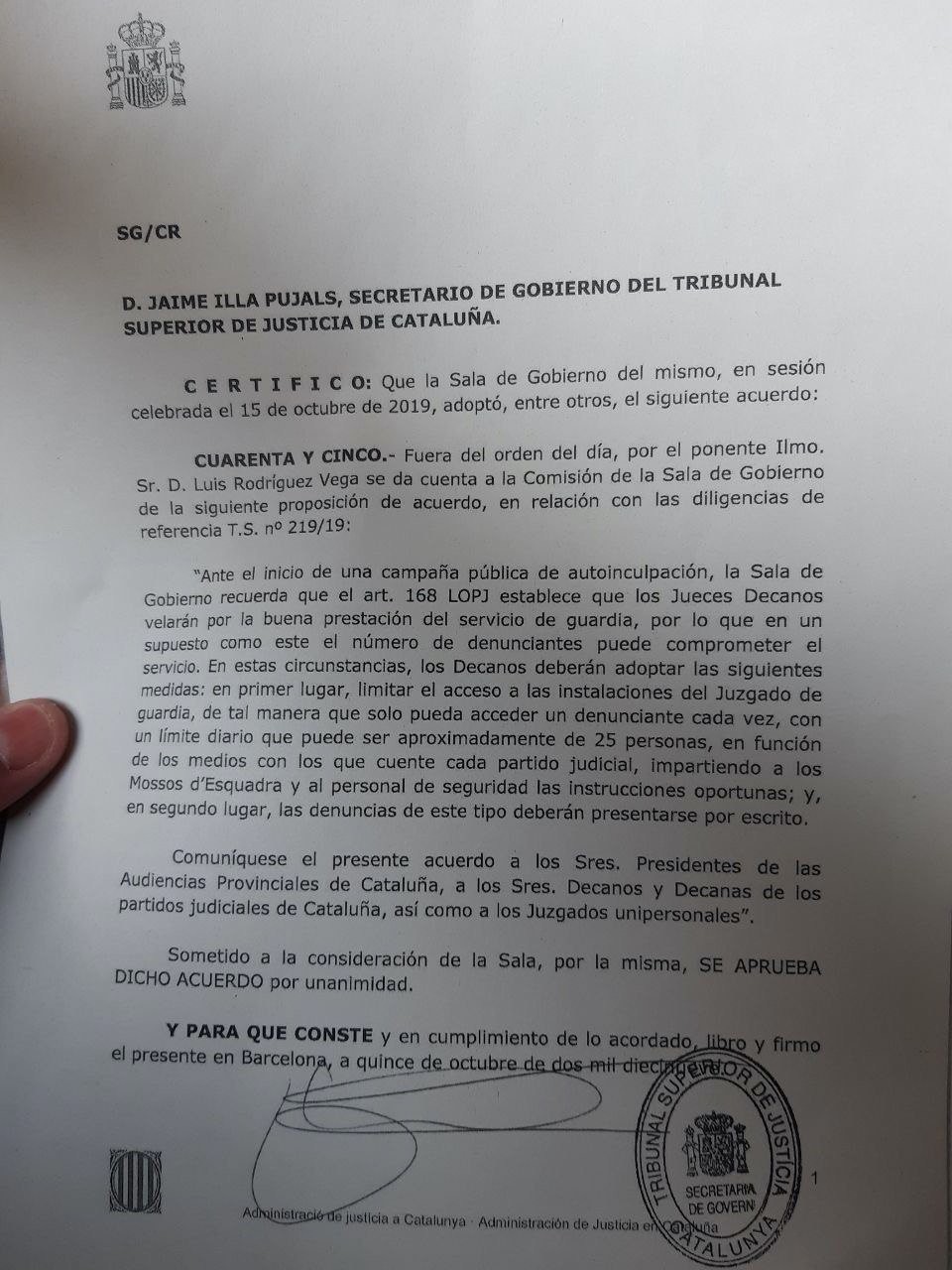 Orden del TSJC.
