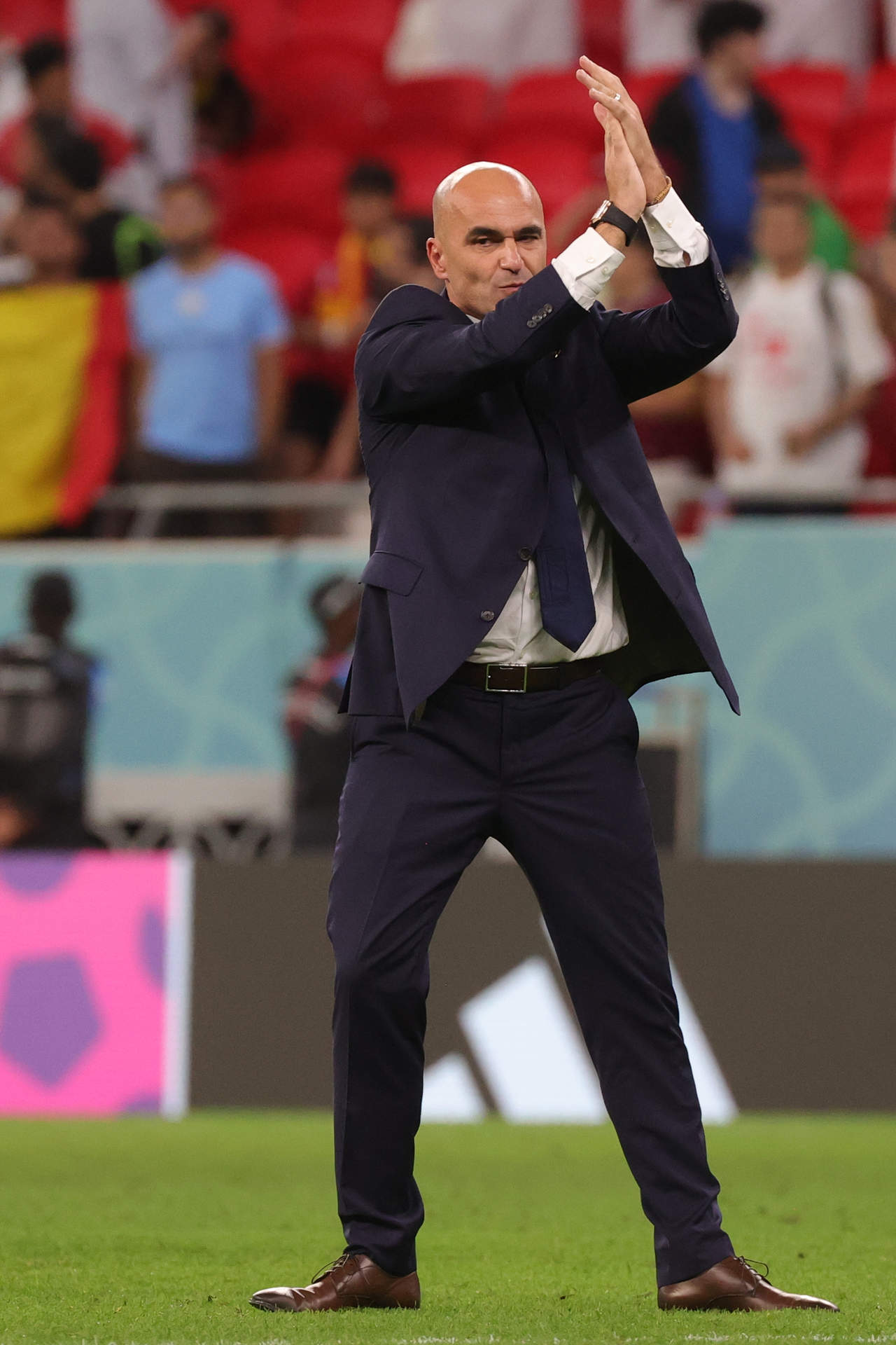 01 December 2022, Qatar, Al Rayyan: Belgium head coach Roberto Martinez reacts in frustration to defeat following his team's exit from the group stage after the final whistle of the FIFA World Cup Qatar 2022 Group F soccer match between Croatia and Belgium at Ahmad bin Ali Stadium. Photo: Virginie Lefour/BELGA/dpa
