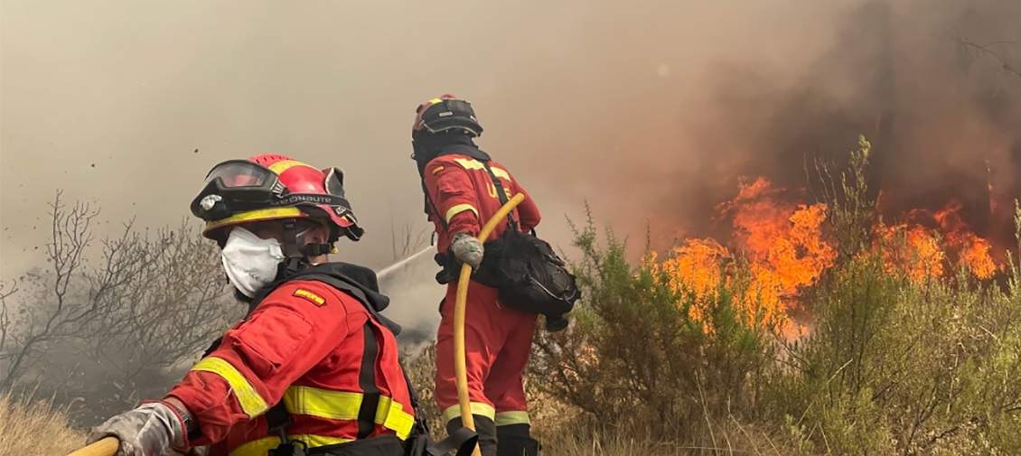 Efectivos de la Unidad Militar de Emergencias (UME) intervienen en un incendio forestal.