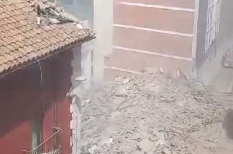 Edificio derrumbado hoy en Teruel