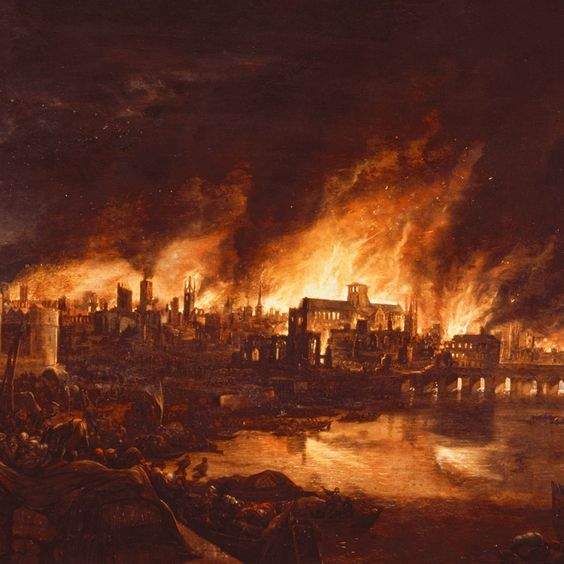 Representación del gran incendio de Londres. Fuente |Pinterest.