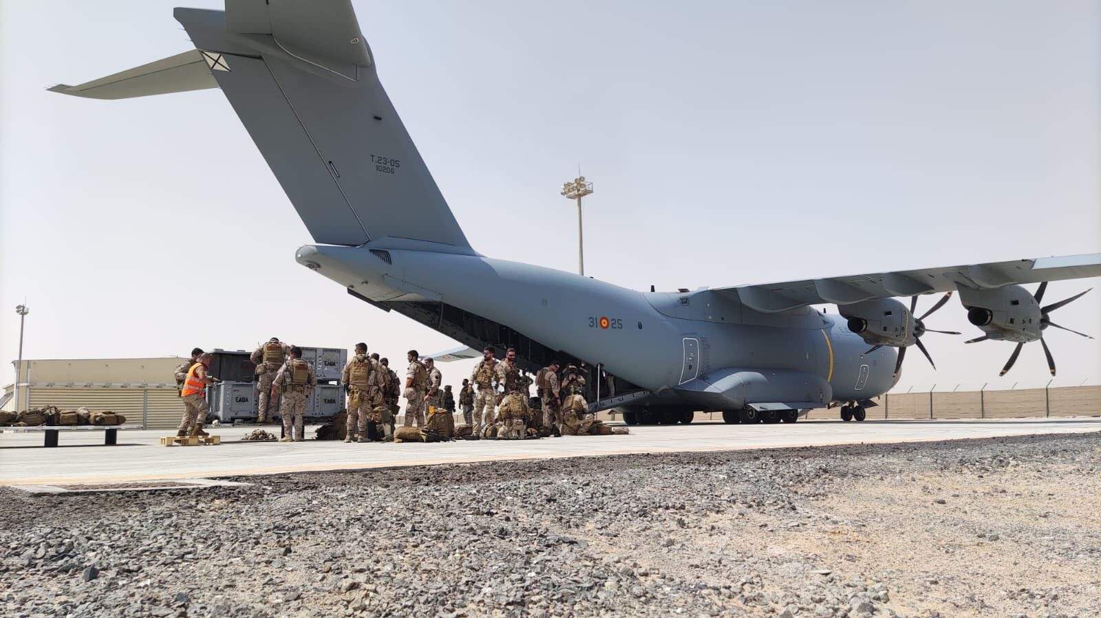 Un avión A400M español, durante la operación de evacuación de Kabul, en agosto de 2021 (Foto: Ministerio de Defensa).