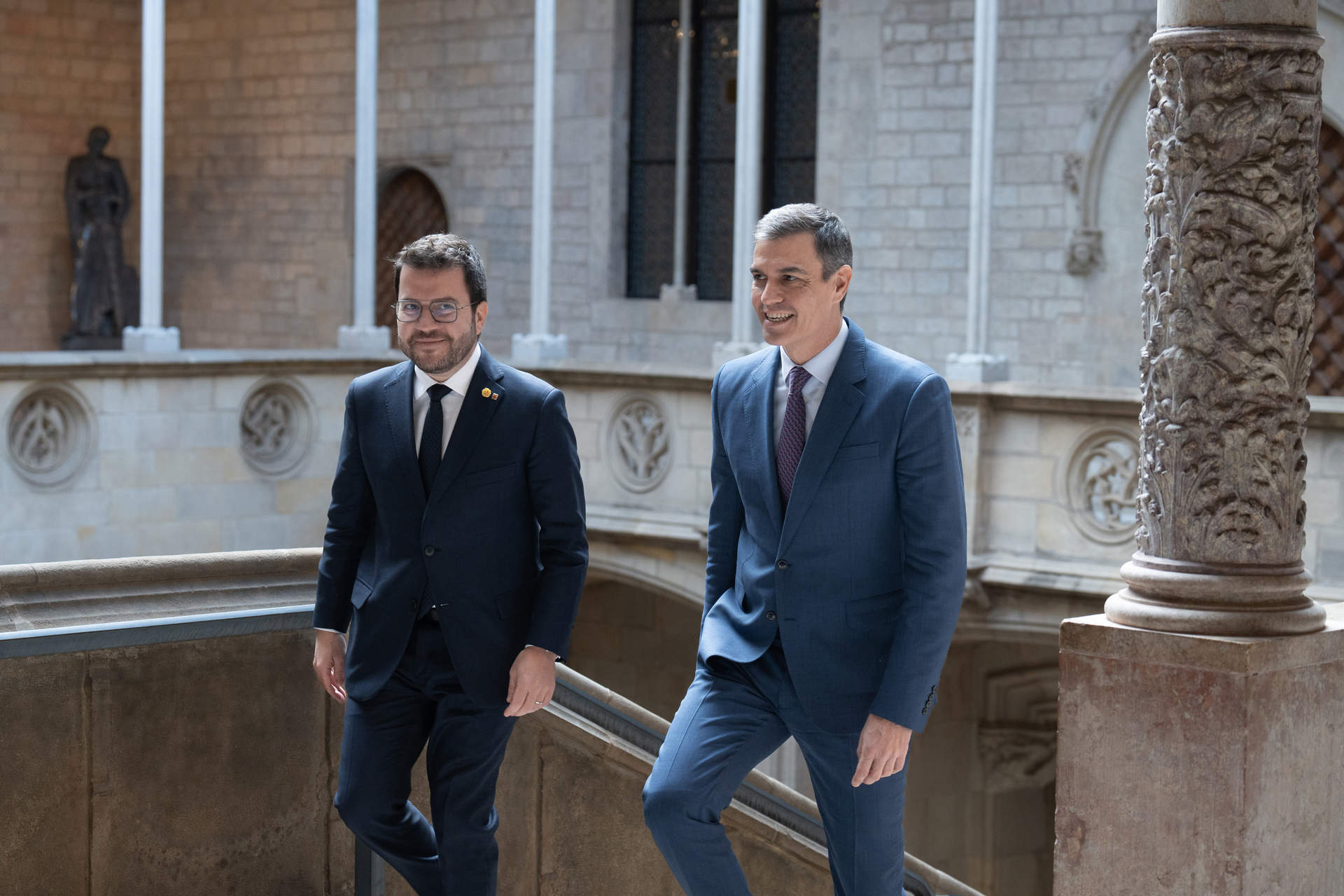 Pere Aragonès y Pedro Sánchez, en el Palau de la Generalitat de Cataluña, en Barcelona.