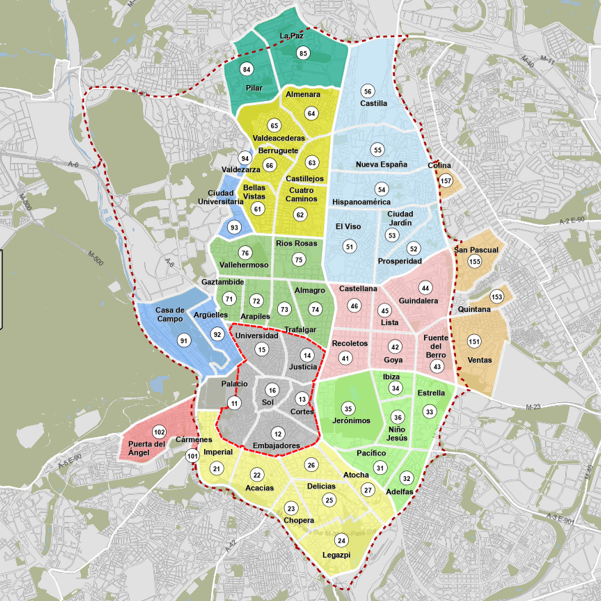 Mapa de la zona SER de Madrid