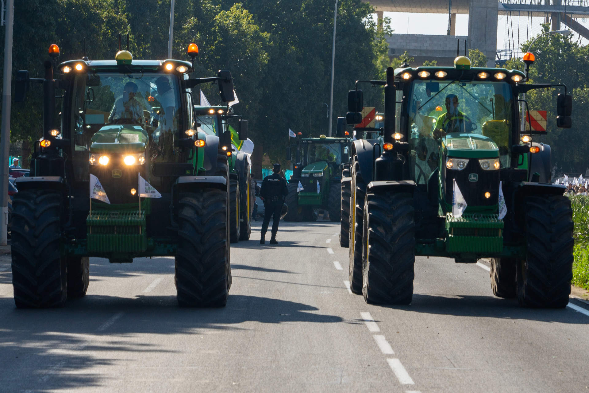 Varias decenas de tractores entran en Huelva capital y llegan hasta el mercado de la Encarnación