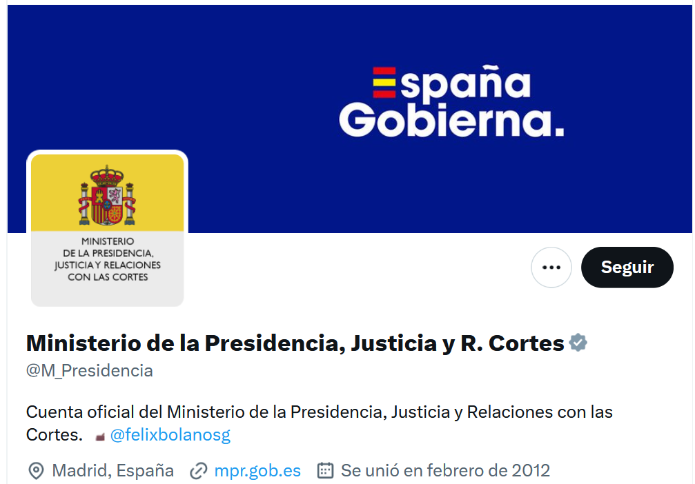 Cuenta del Ministerio de Presidencia, Justicia y Relaciones con las Cortes en X