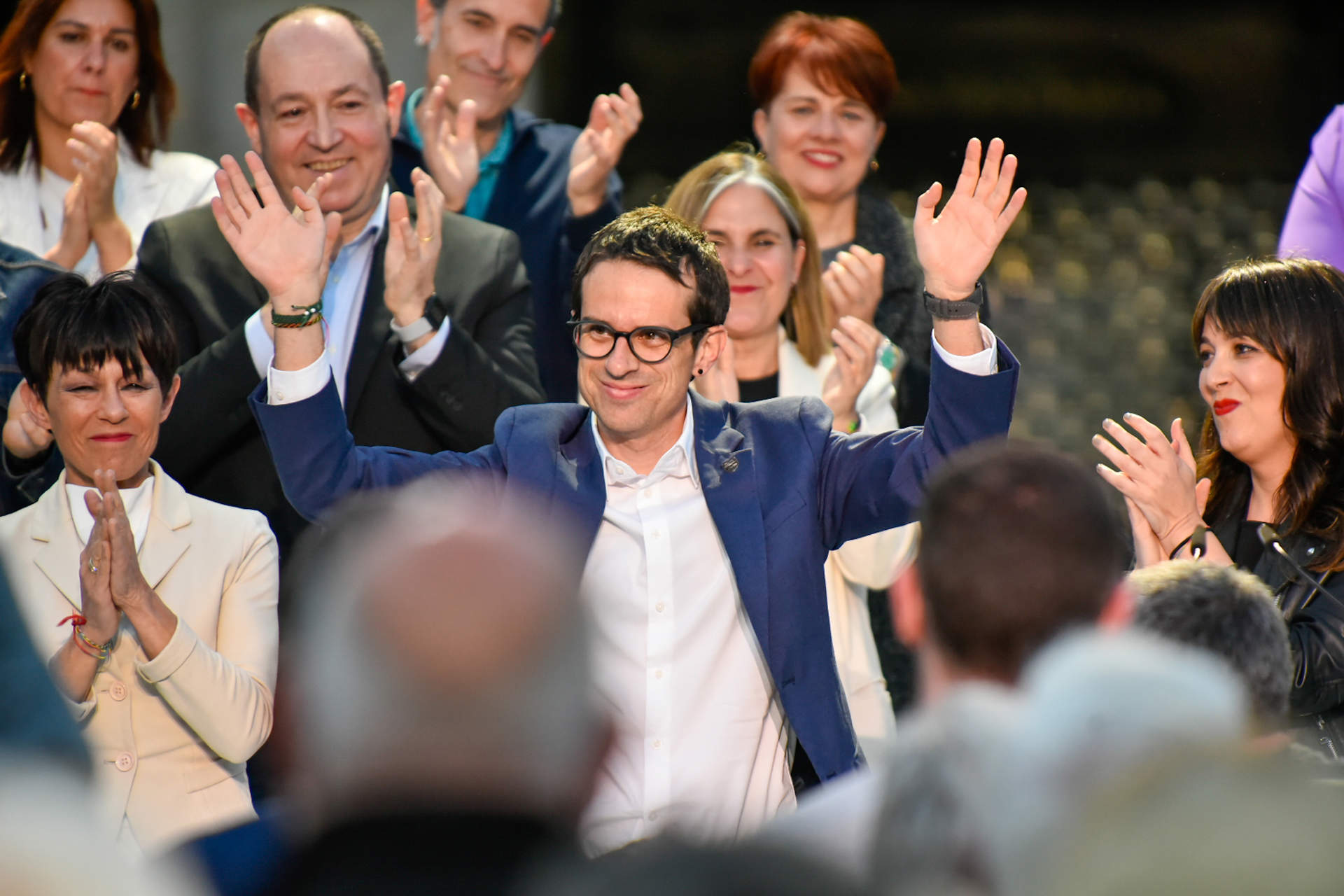 El candidato a Lehendakari de EH Bildu, Pello Otxandiano, en el mitin de cierre de campaña electoral en Bilbao.