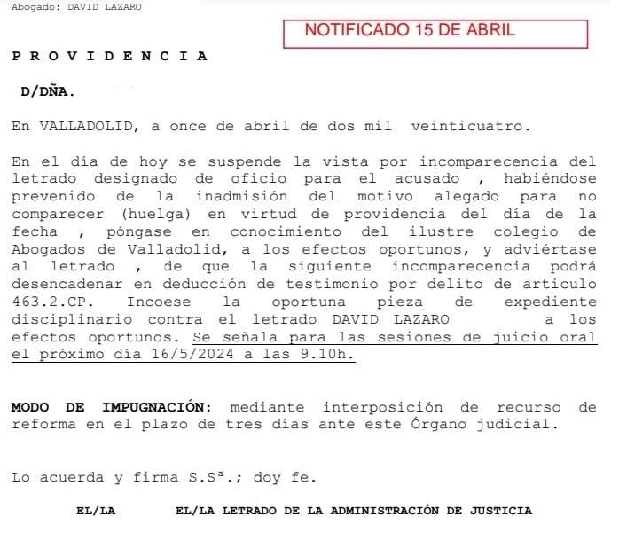 Advertencia por incomparecencia