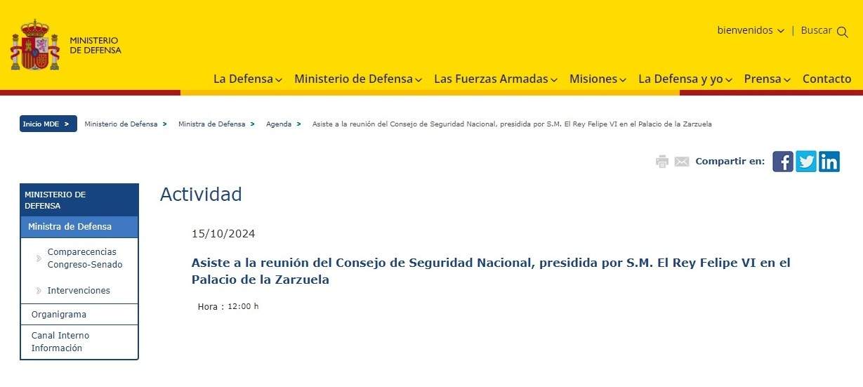 Agenda de la ministra de Defensa.