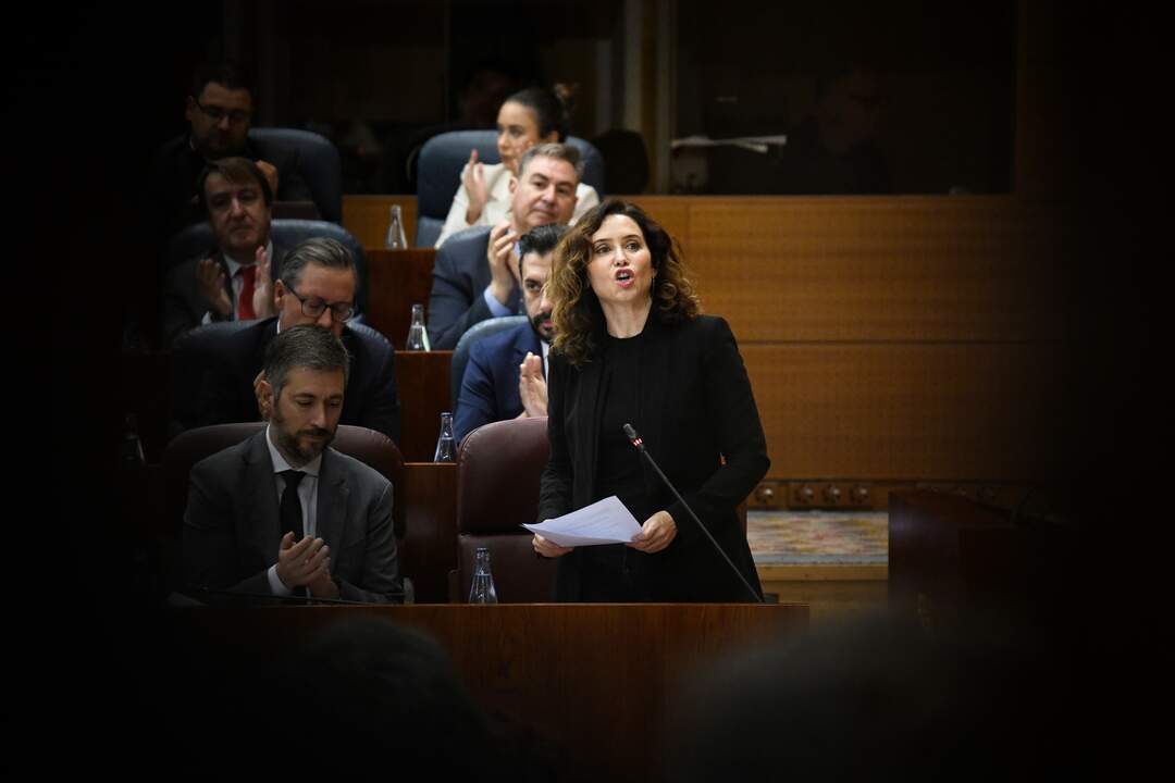 La presidenta de la Comunidad de Madrid, Isabel Díaz Ayuso, interviene durante un pleno en la Asamblea de Madrid, a 21 de noviembre de 2024, en Madrid.