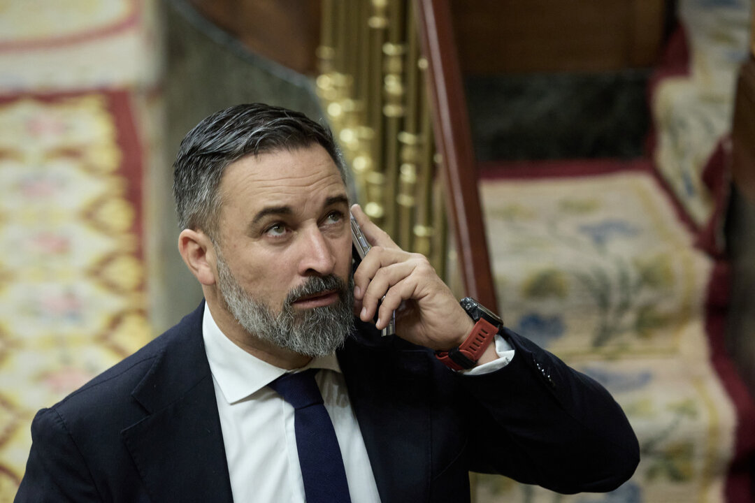 El presidente de VOX, Santiago Abascal, en el Congreso de los Diputados.