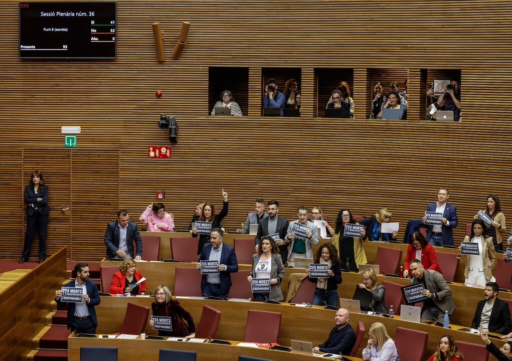 Les Corts rechazan la propuesta de Compromís que reclama la dimisión de Mazón por su gestión de la dana.