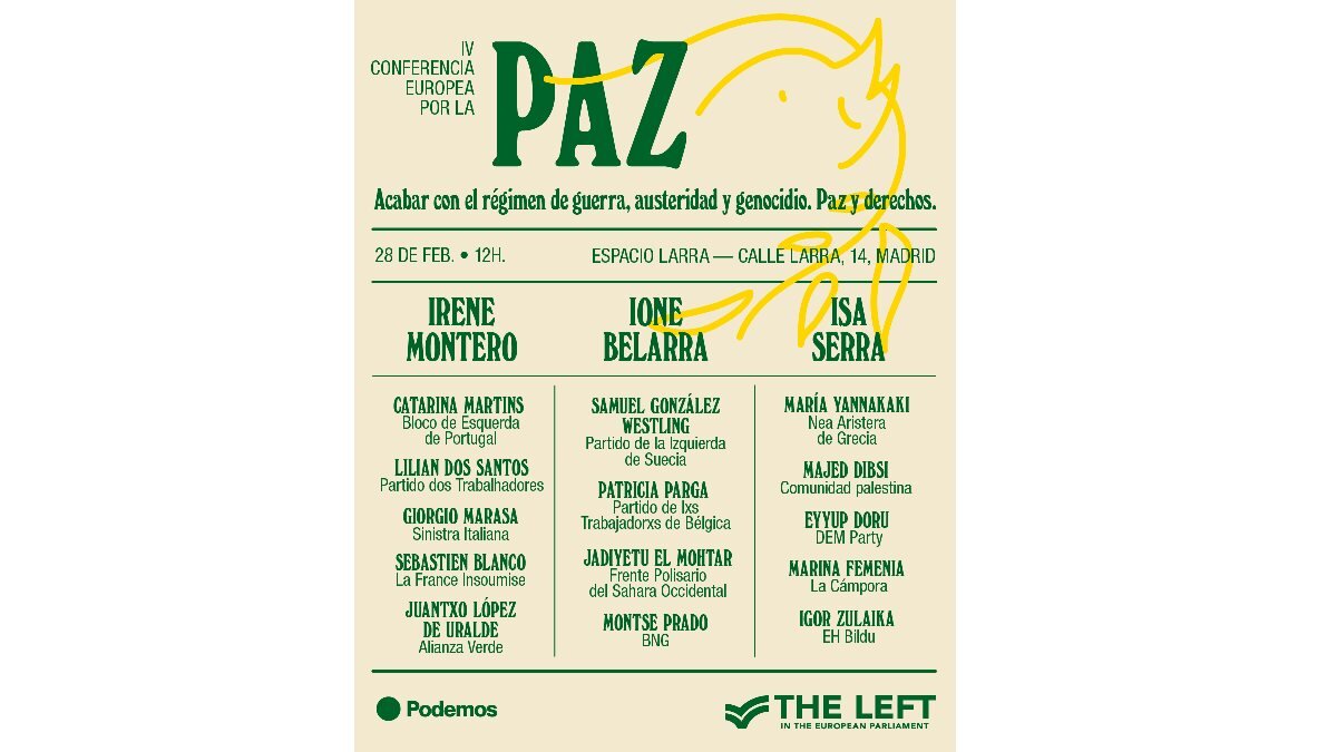 Programa de la IV Conferencia Europea por la Paz, organizada por Podemos.