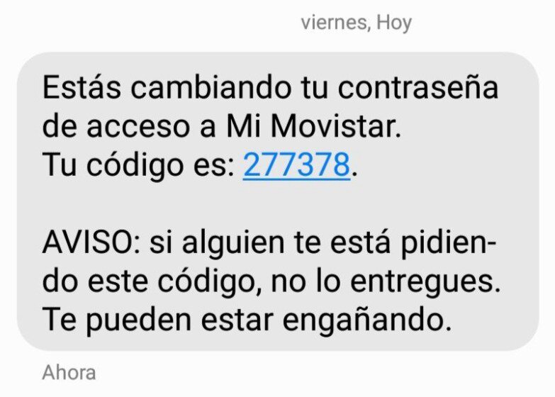 SMS de alerta enviado por Movistar a sus clientes