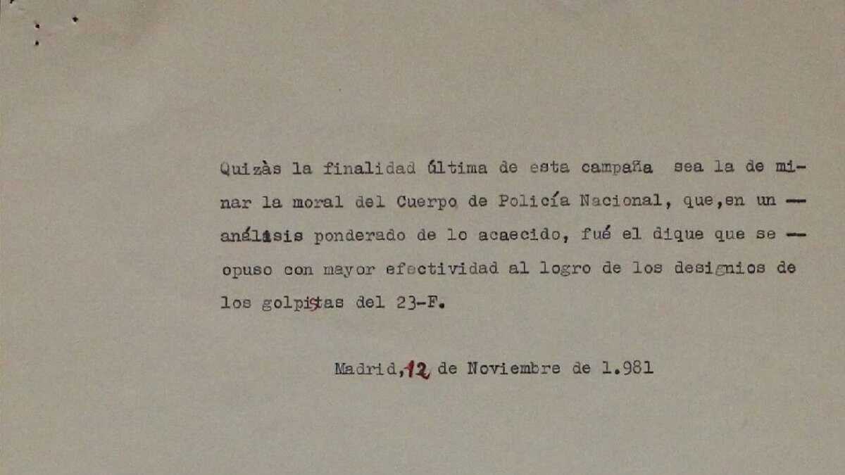 Informe desclasificado sobre la repercusión del 23-F en la Policía Nacional.