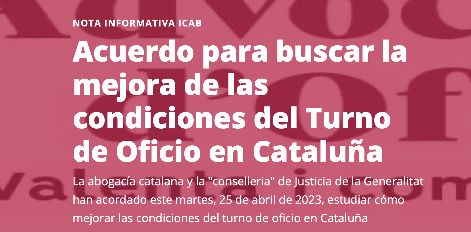 Anuncio en la web del ICAB.