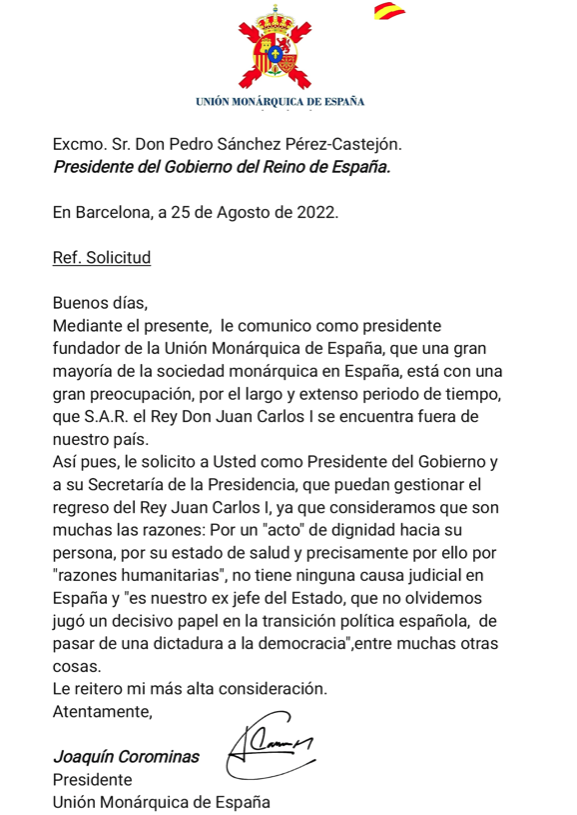 Carta al Presidente de Gobierno