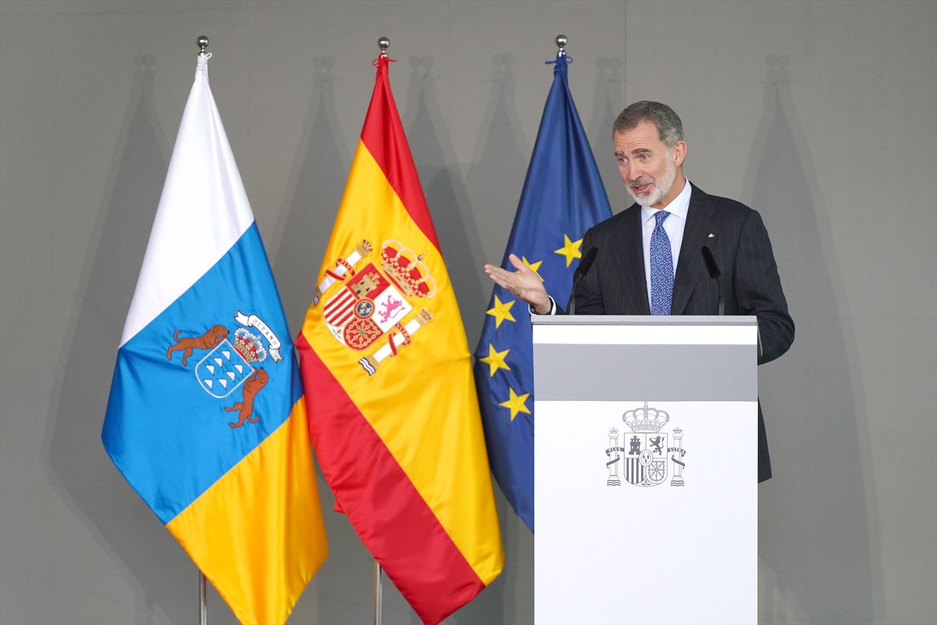El Rey Felipe VI interviene durante el acto de entrega de las Medallas de Oro al Mérito en las Bellas Artes 2021, en el TEA Tenerife Espacio de las Artes, a 30 de noviembre de 2022.